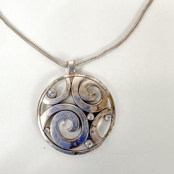 Brighton Silver Tone  London Groove Scrolled Pendant Necklace Swarovski Crystals - Picture 1 of 3